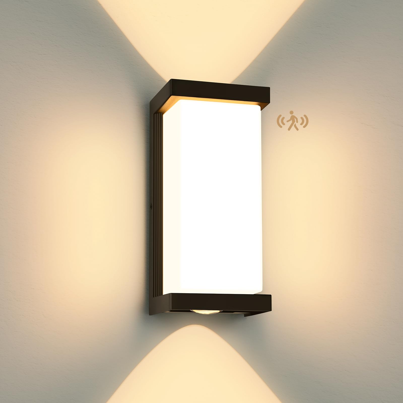 YindaLux 36W LED Aussenlampe mit bewegungsmelder, IP65 3900LM Wandleuchte Innen/Außen, 3000K Modern Außenleuchte mit bewegungsmelder, Aluminium Außenleuchte für Terrasse, Eingang, Flur, Schwarz