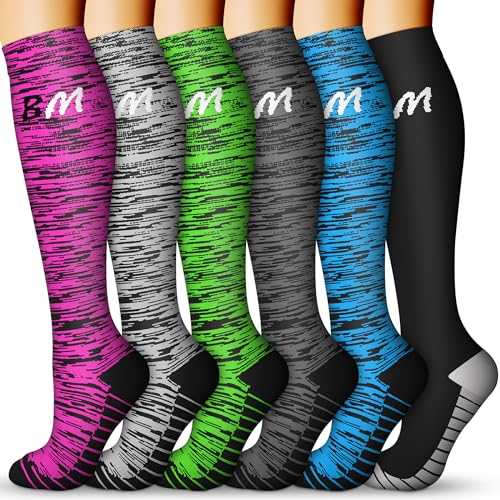 Image of QUXIANG Compression Socks for Women & Men 15-20 mmHg, Best for Nursing, Running, Athletic, Edema, Travel (Small /Medium, 14 Navy /Black /Black /Black /Gray /Gray /Blue)