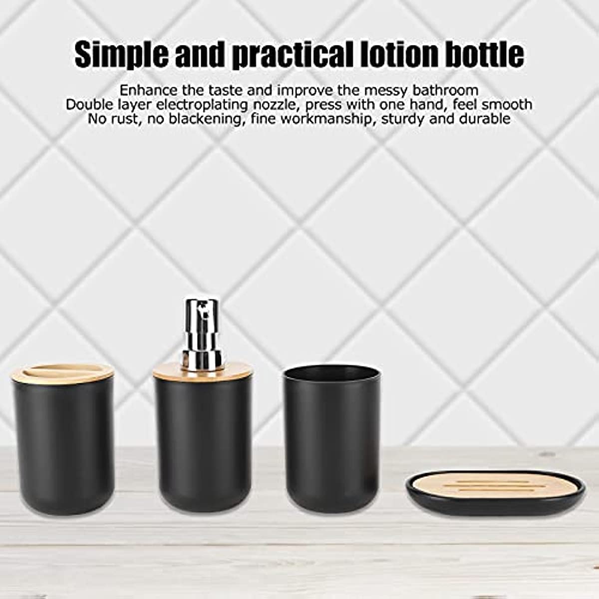 Accessori da Bagno in bambù Impermeabili 4 Pezzi, tra Cui Vassoio di Sapone, portaspazzolino/dentifricio, Tazza spazzolino da Denti,C