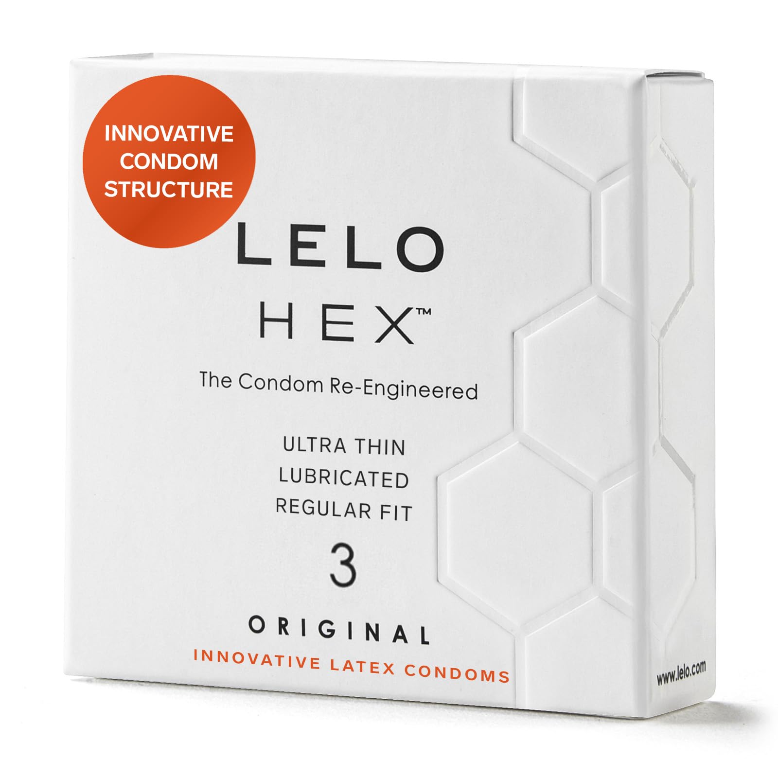 LELO HEX Preservativos Finos Ligeramente Lubricados para Hombre, Pack de 3 Condones de Pene Que, en Vez de Puntos o Estrías, Tienen Celdas Hexagonales