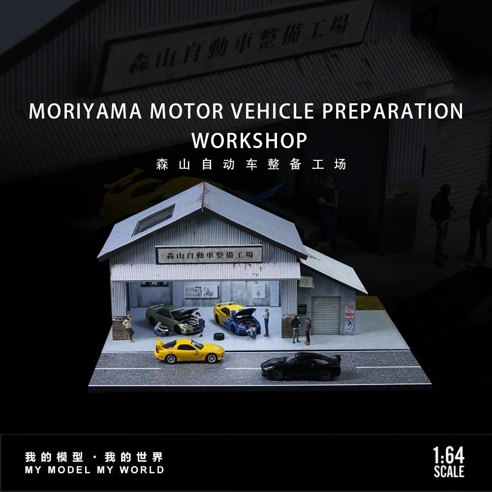 NUEIOVRW 1:64 Diorama Garage Model, LED Lighting Parking Scene Display Case - Image 2