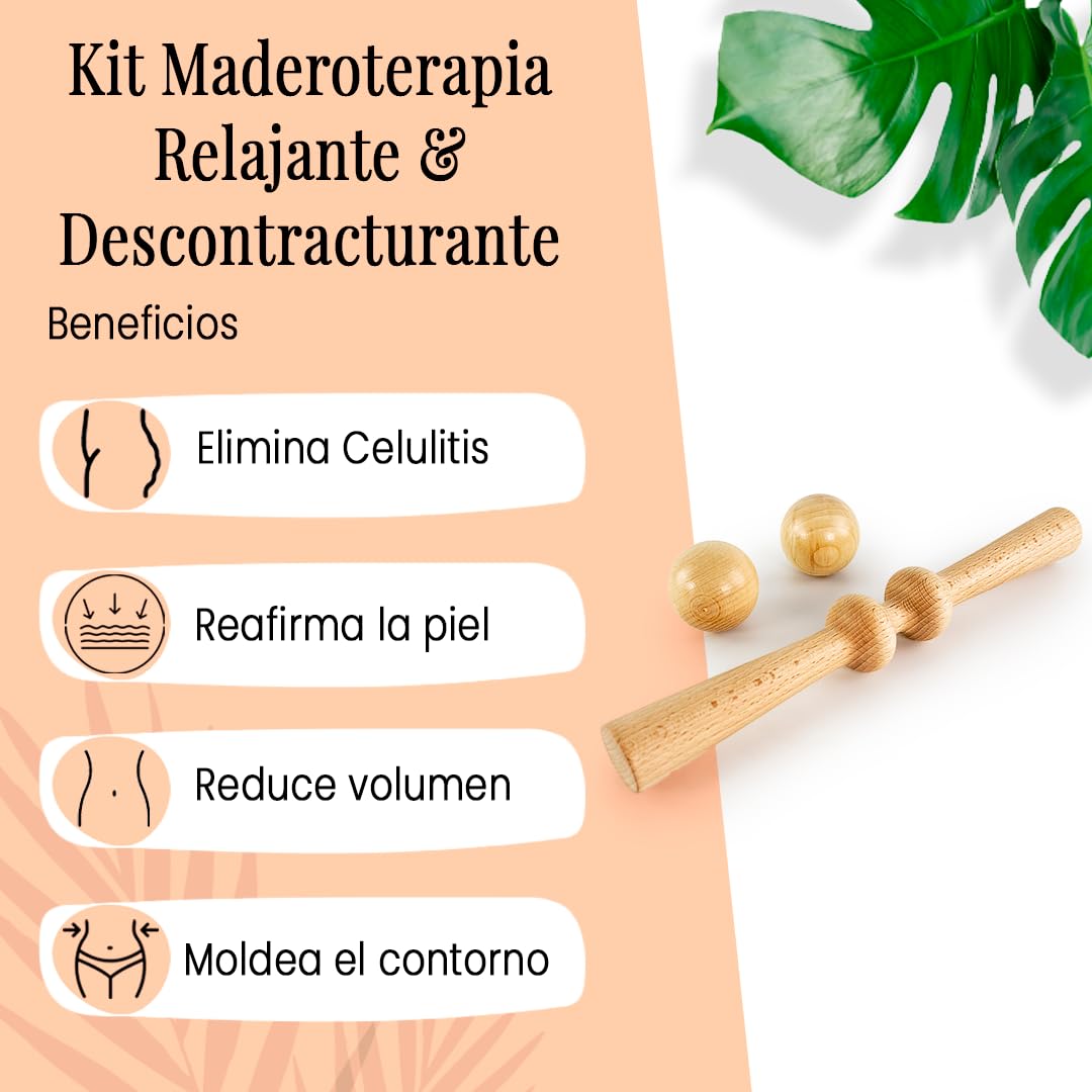 Kit Maderoterapia Relajante y Descontracturante | Maderoterapia | Ideal para masajes | Fabricados en Madera de Pino y Loto Natural I Diseñado por Maderoterapia Estética España