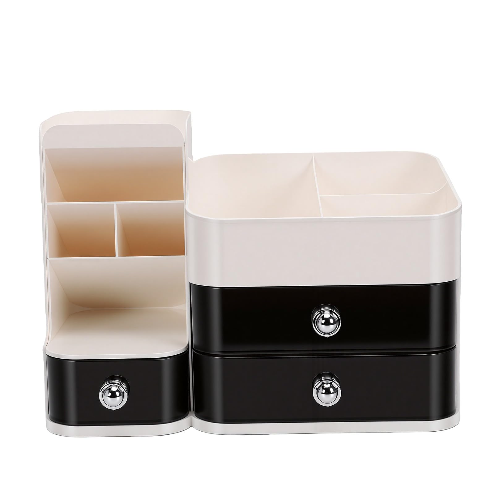 Zunate Organisateur de Maquillage de Bureau avec Porte-pinceaux, Boîte de Rangement Cosmétique à 3 Tiroirs pour Comptoir de vanité, Salle de Bain, Chambre à Coucher, Plus de 30 Articles (WHITE)