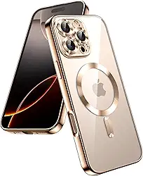 JETech Capa Claro Macia para iPhone 16 Pro Max 6,9 Polegadas, Proteção Total da Lente da Câmera, Compatível com Carregamento Sem Fio MagSafe, Case de Telefone TPU Galvanizada (Titânio-Deserto)