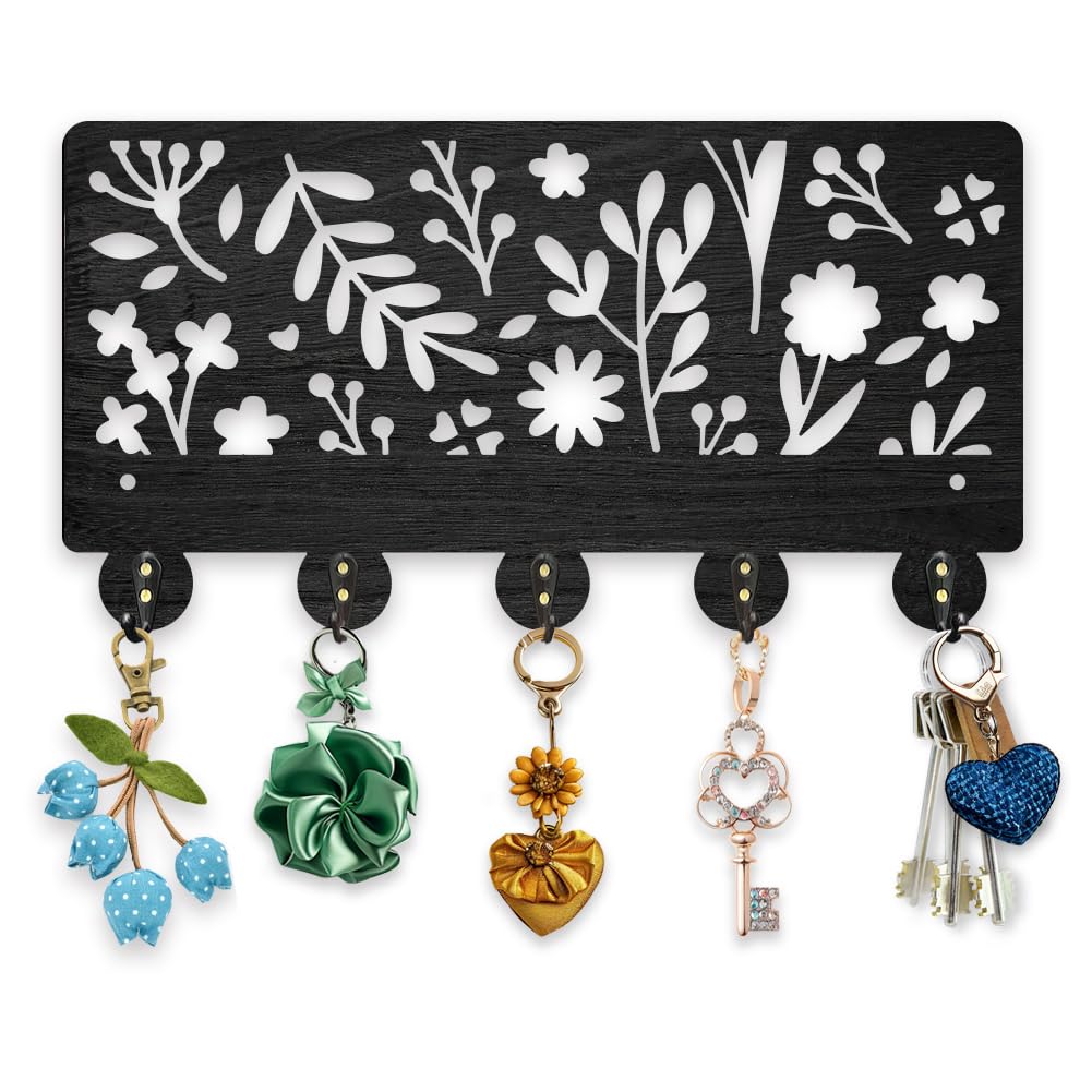 MAYJOYDIY Ganchos de madera para colgar en la pared, 30 x 15,9 cm, con diseño de plantas naturales, 5 ganchos de aleación, para regalo, sala de estar, oficina, entrada, pasillo
