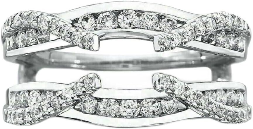 Round Cut Simulated Diamond 14K White Gold Plated Diamond Enhancer Wedding Wrap Ring Guard for Women's In 925 Sterling Silver