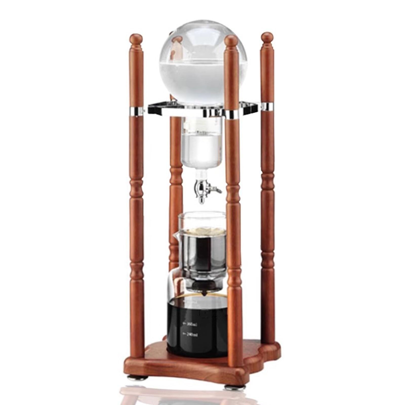 Prezent dla miłośnika kawy, Dzbanek do parzenia kawy Ice Drip Cold Brew Coffee Pot, technologia Slow - przygotowuje 6-8 filiżanek, z drewnianym stojakiem, biura komercyjnego, prezent dla miłośników