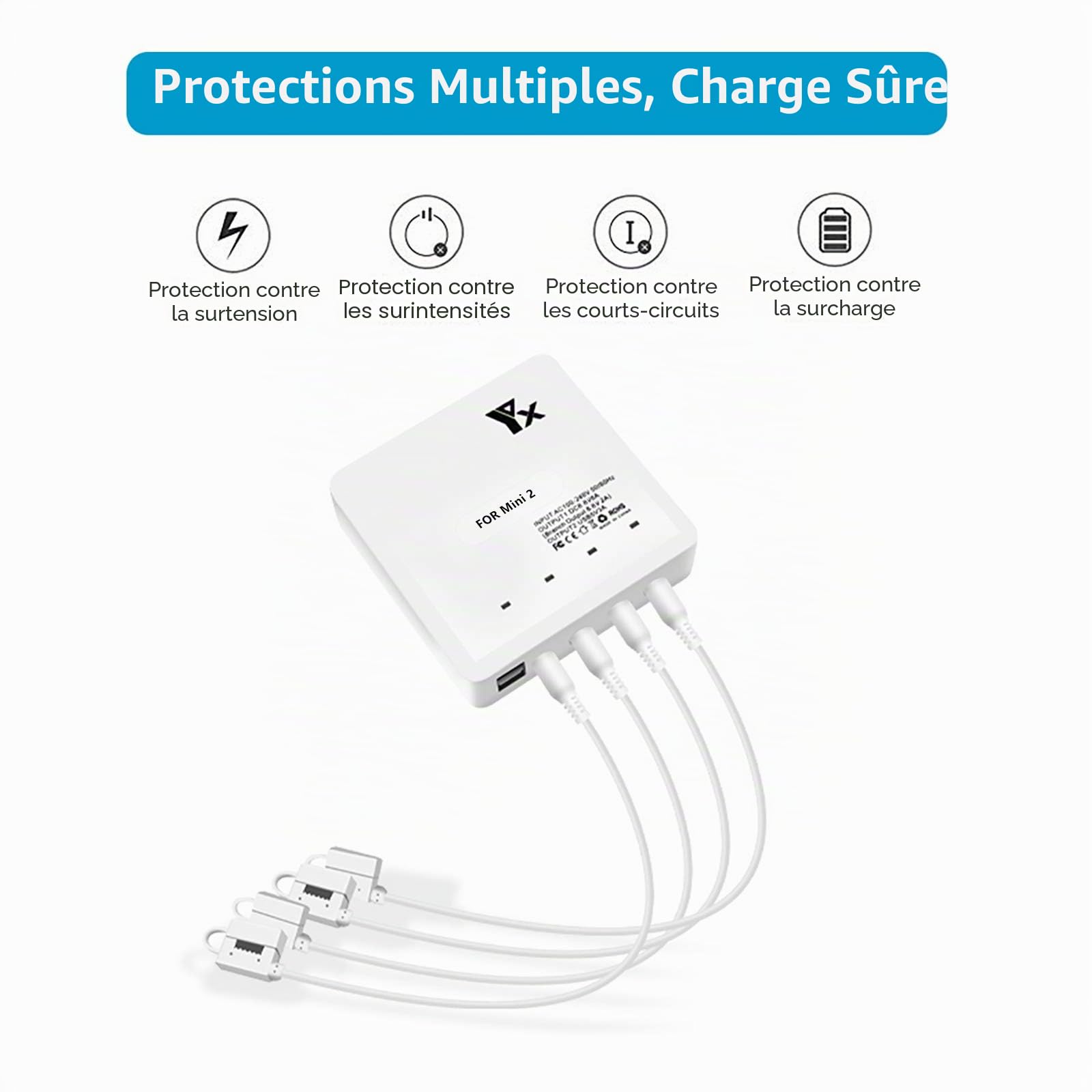 Chargeur de Batterie 6 en 1 pour DJI Mini 4K/2,Mini 2 SE Drone,Charge 4 Piles et 2 Ports USB Simultanément, Station de Recharge Hub Accessoires