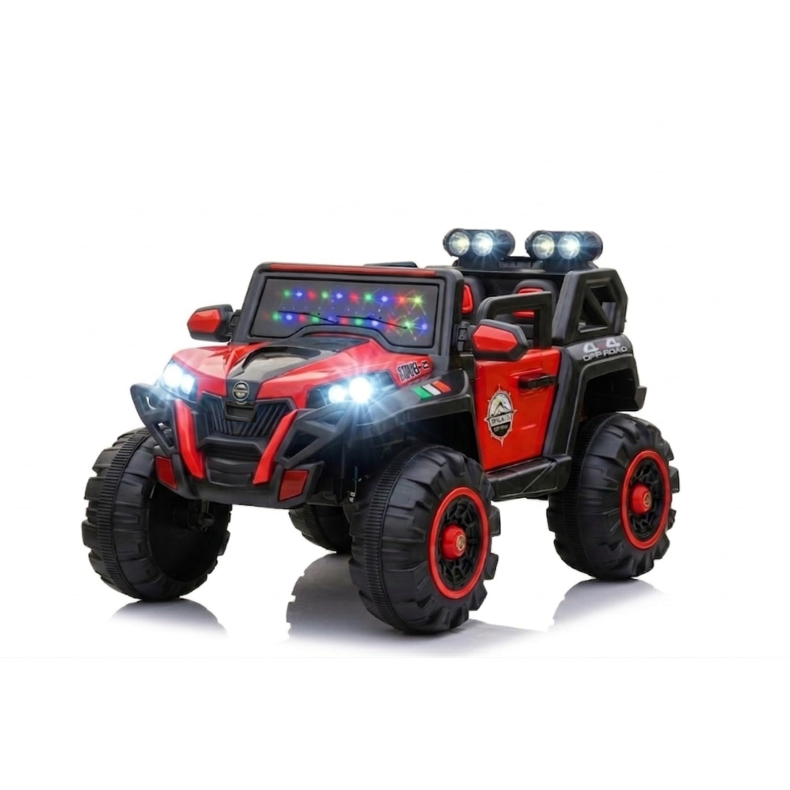 Kidz Auto KAB J 2188 Rechargeable Battery Operated Jeep for Kids with Remote Control | Electric Ride-On Toy Car with Music, Decorative Lights, Openable Doors, Suspension & Bonnet Lighting | Red
