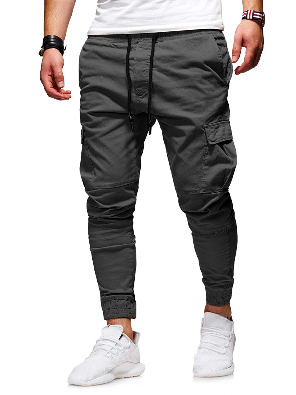 JACKETOWN Herren Hose Chino Cargo Hose Jogginghose Herren Cargohose Baumwolle Sporthose Casual Sweatpants Freizeithose Elastische Kordelzug Taille mit Taschen