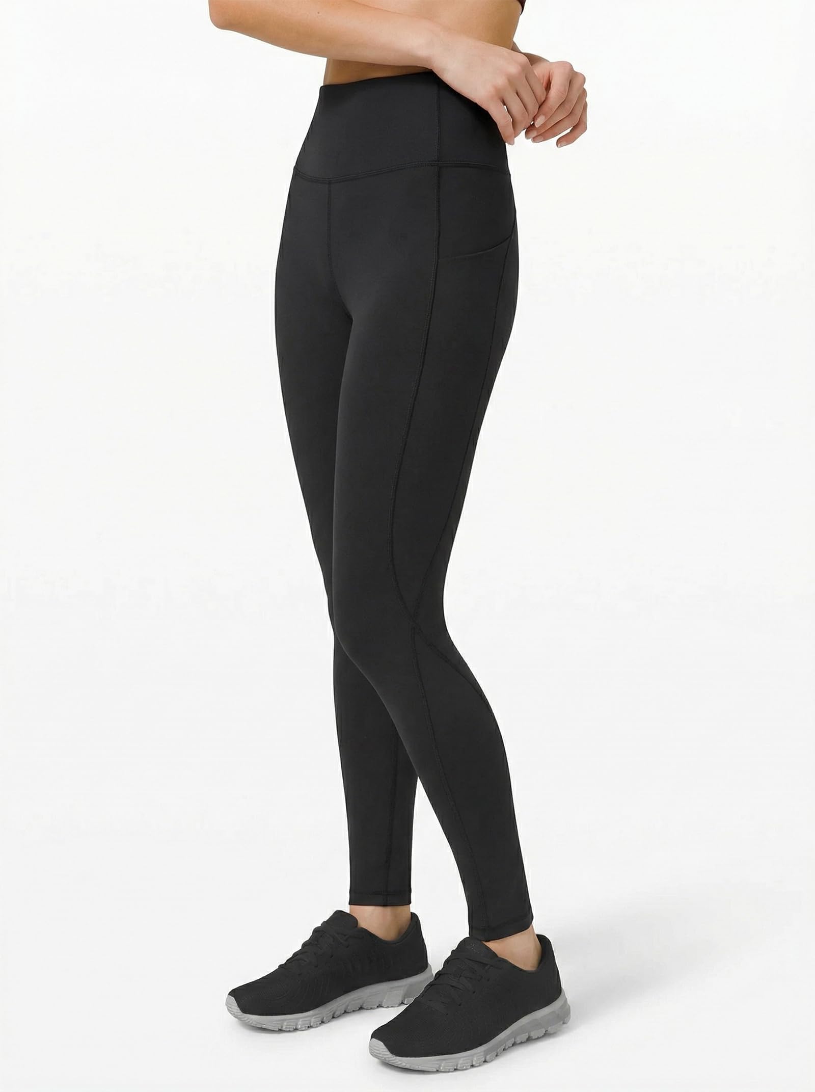 Phisockat Pantalones de Yoga de Cintura Alta para Mujeres, Control de Abdomen y Levantamiento de Cadera, Leggings de Yoga elásticos de 4 vías con 3 Bolsillos - Negro - X-Small