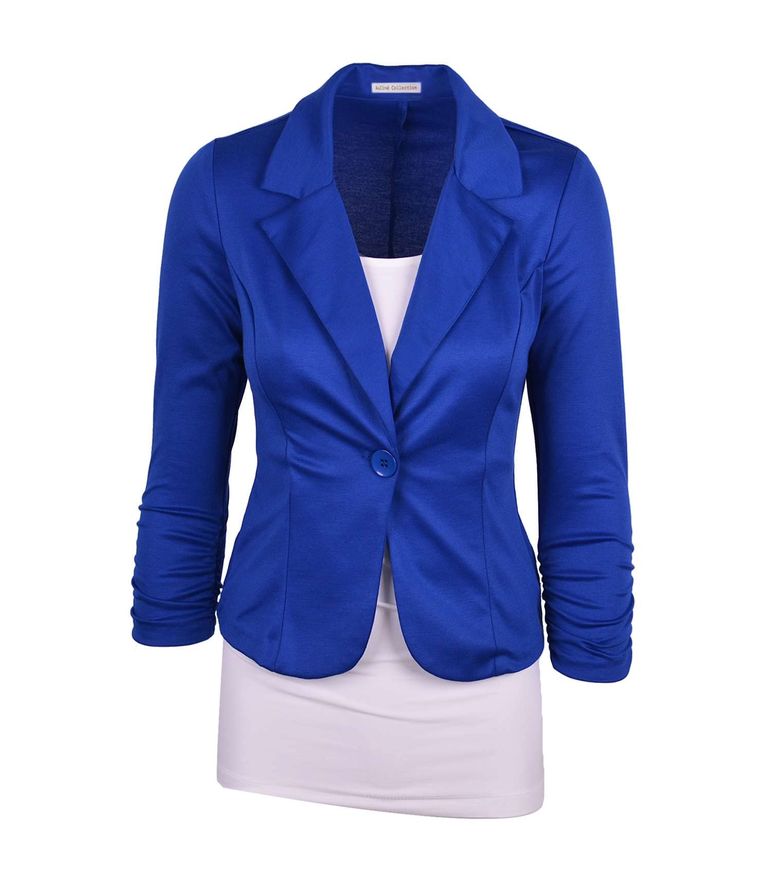 Aulin Collection Womens Casual Work Solid Color Knit Blazer Royal Blue Medium