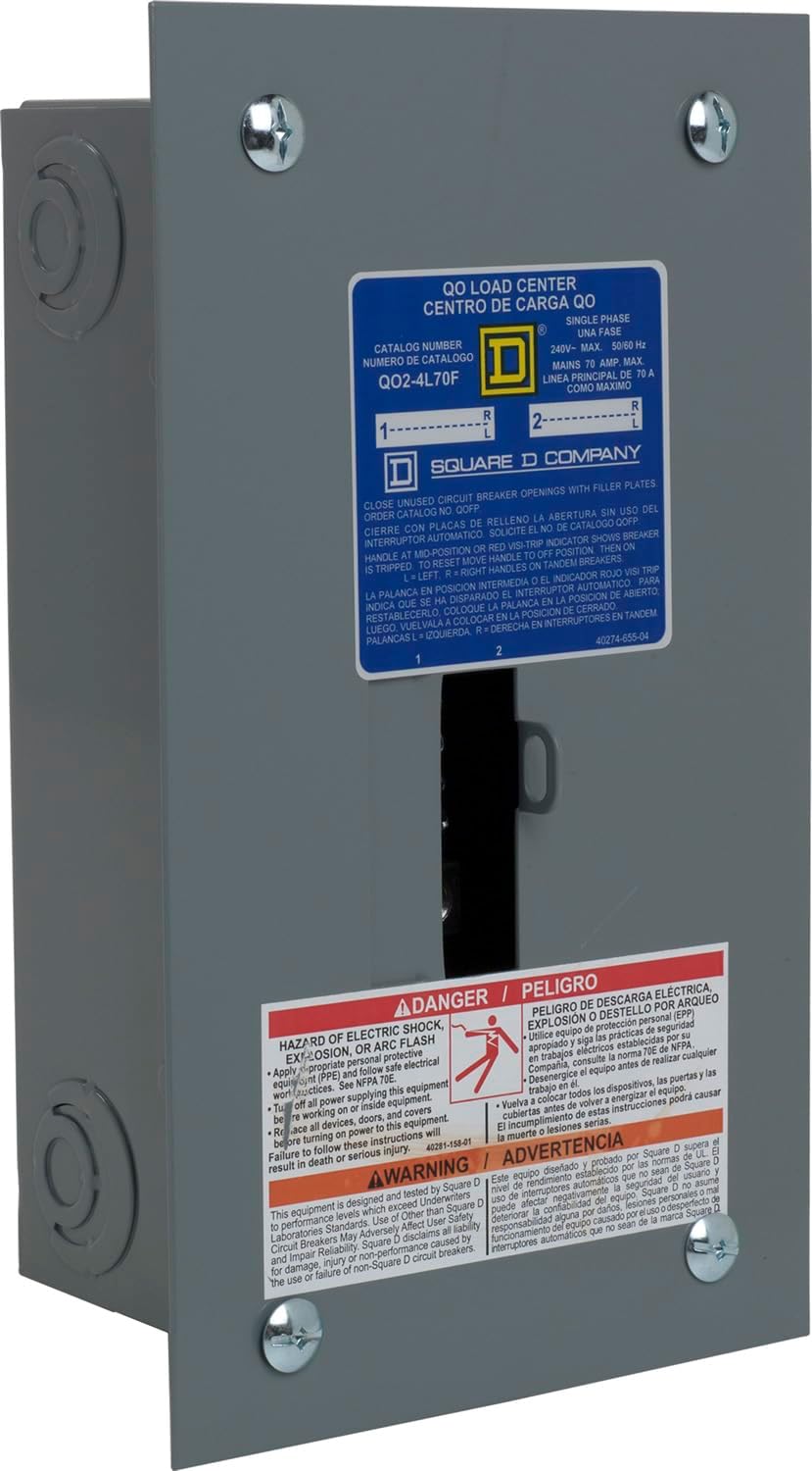 Square D - QO24L70FCP QO 70-Amp 2-Space 4-Circuit Indoor Flush Mount Main Lugs Load Center