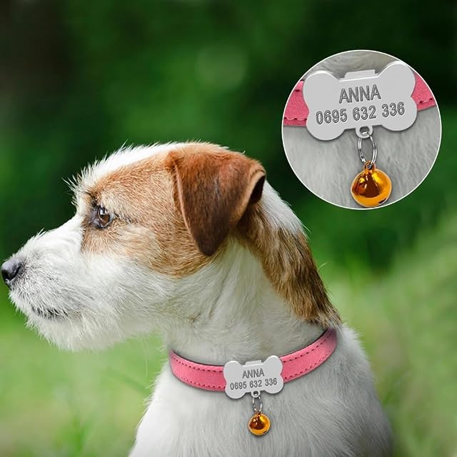 Foto 7 de 7 de Collares personalizados para perros, etiquetas de identificación, hechas a mano con grabado láser