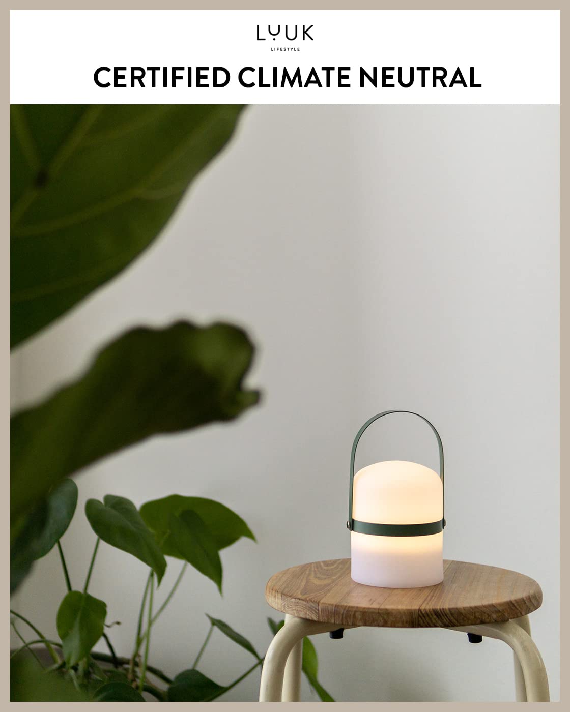 LUUK LIFESTYLE Scandinavisch design tafellamp, moderne lantaarn, woonaccessoires, woonkamer decor, LED tuinlamp buiten, LED licht, terras, binnen, buiten, dimbaar, oplaadbaar, USB, klein, groen mat
