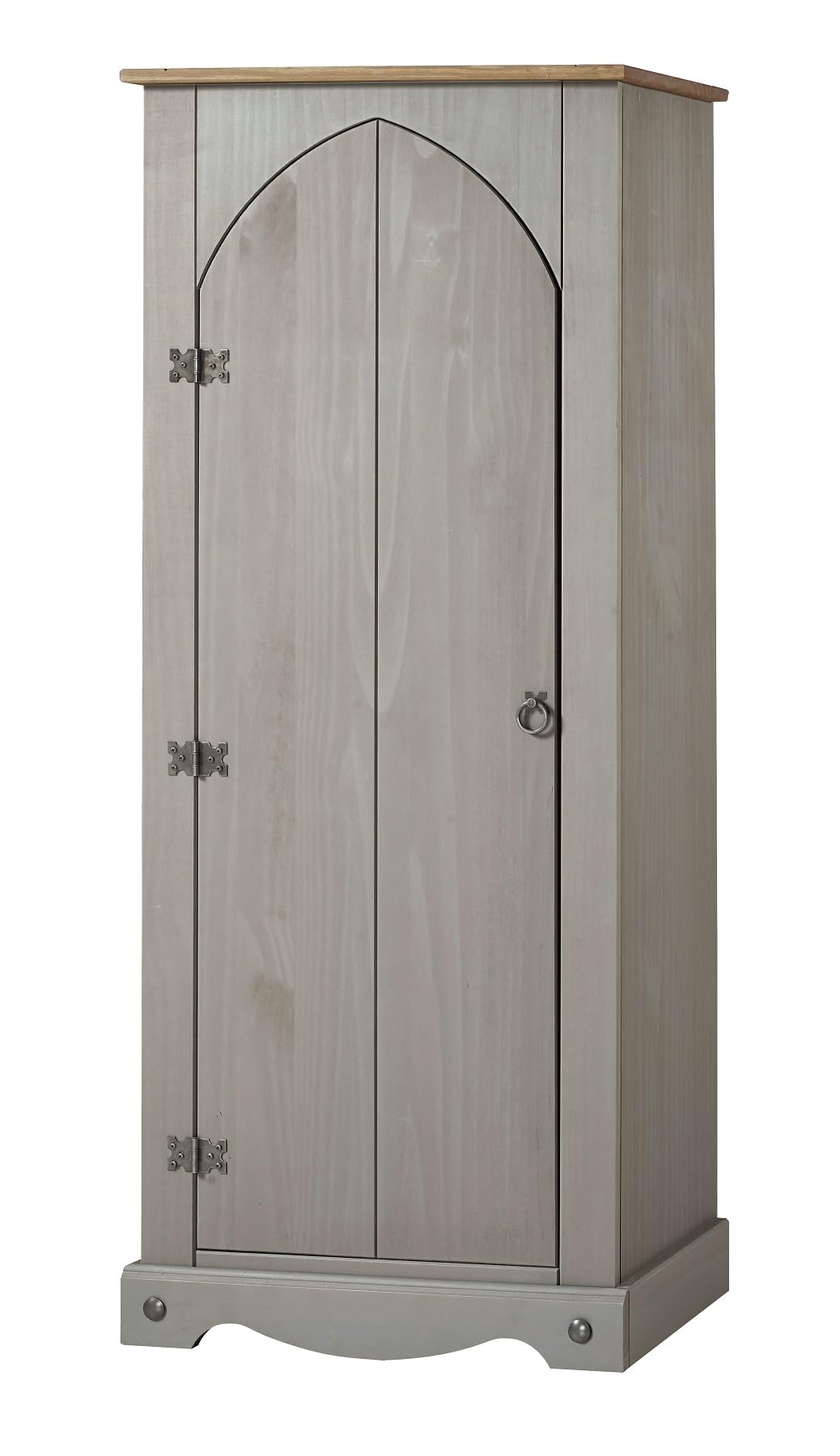 Home Source Vestry Storage Cupboard, Solid Pine 1 Door 3 Shelf Wooden Cabinet, Living Room Bedroom Sideboard, Grey — image 1