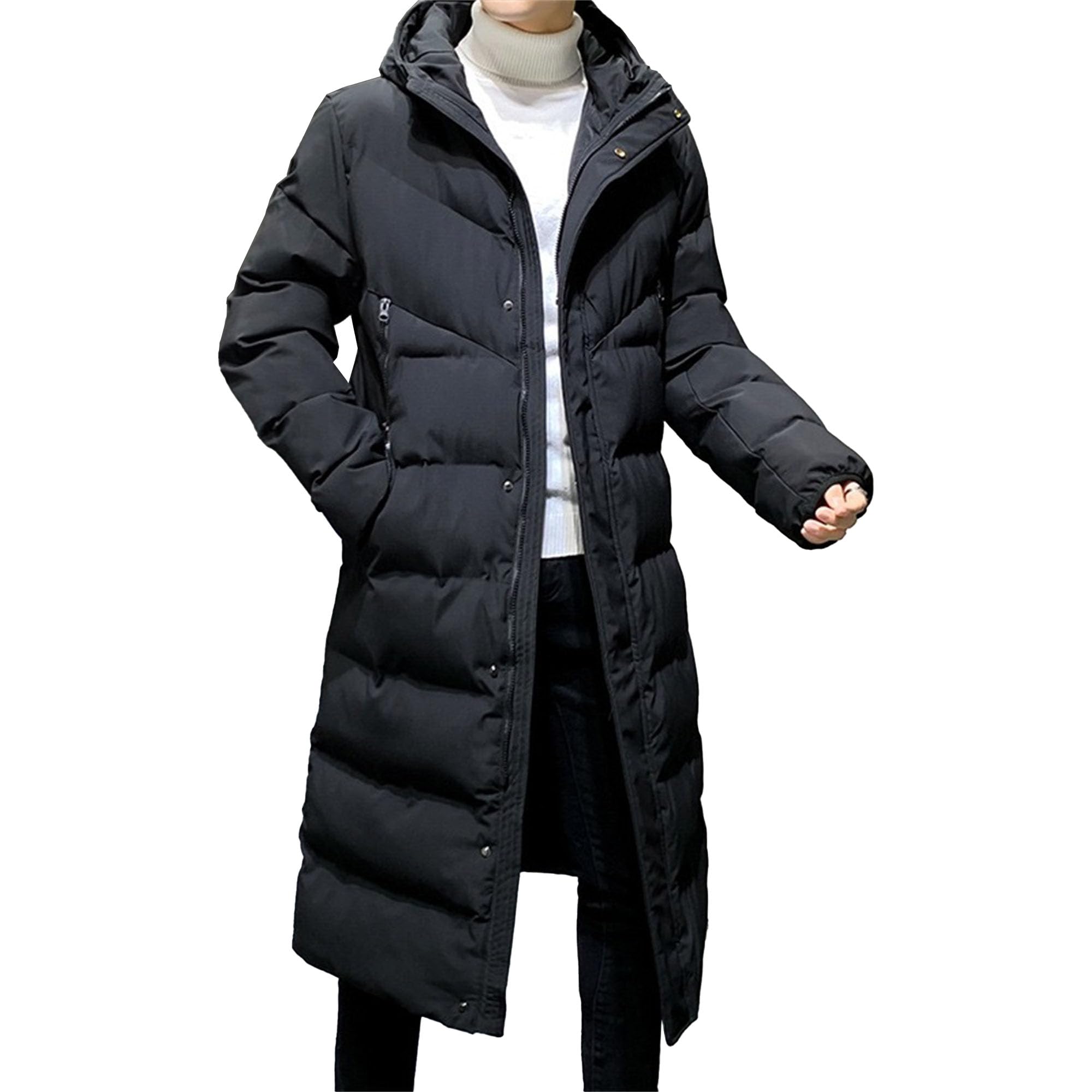 Uomo Casual Lungo Spessa Caldo Streetwear Giù Cappotto Lungo Con Cappuccio Collo Di Pelliccia Piumino Uomo Piumini