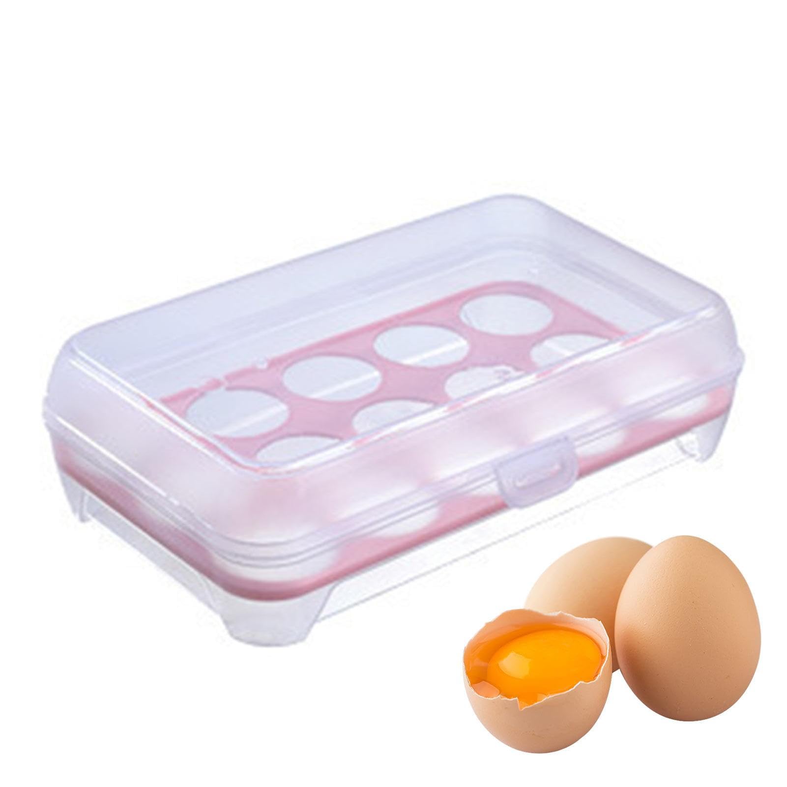 Veeteah Pink Egg Holder Storage - Egg Storage Tray With 15 Grids - Stackable Egg Carrier Box Dispenser Container With Lid For Kitchen, Travel, Camping