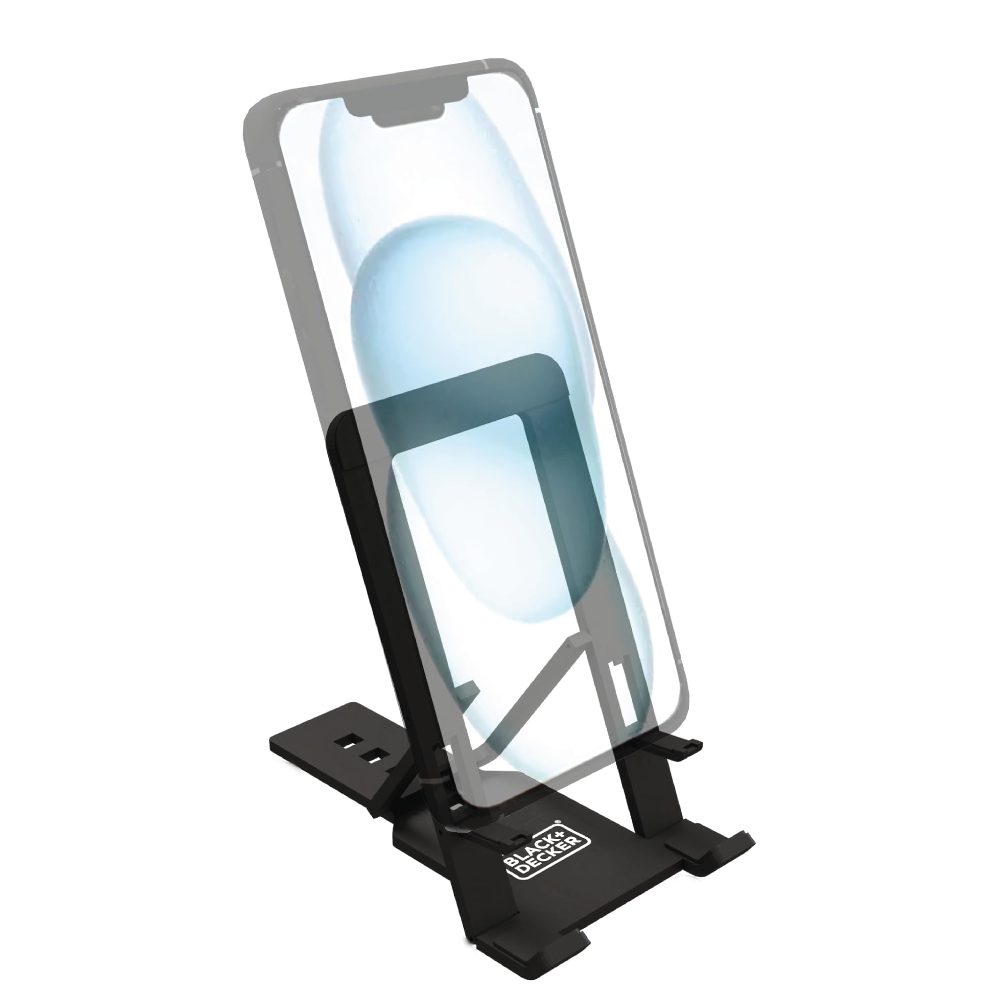 BLACK+DECKER Phone Stand for Desk - Folding Cell Phone Stand Holder - Adjustable and Portable, Folds Down Flat - for Office, Gaming, Bed, Travel - Phone Kickstand Compatible with iPhone