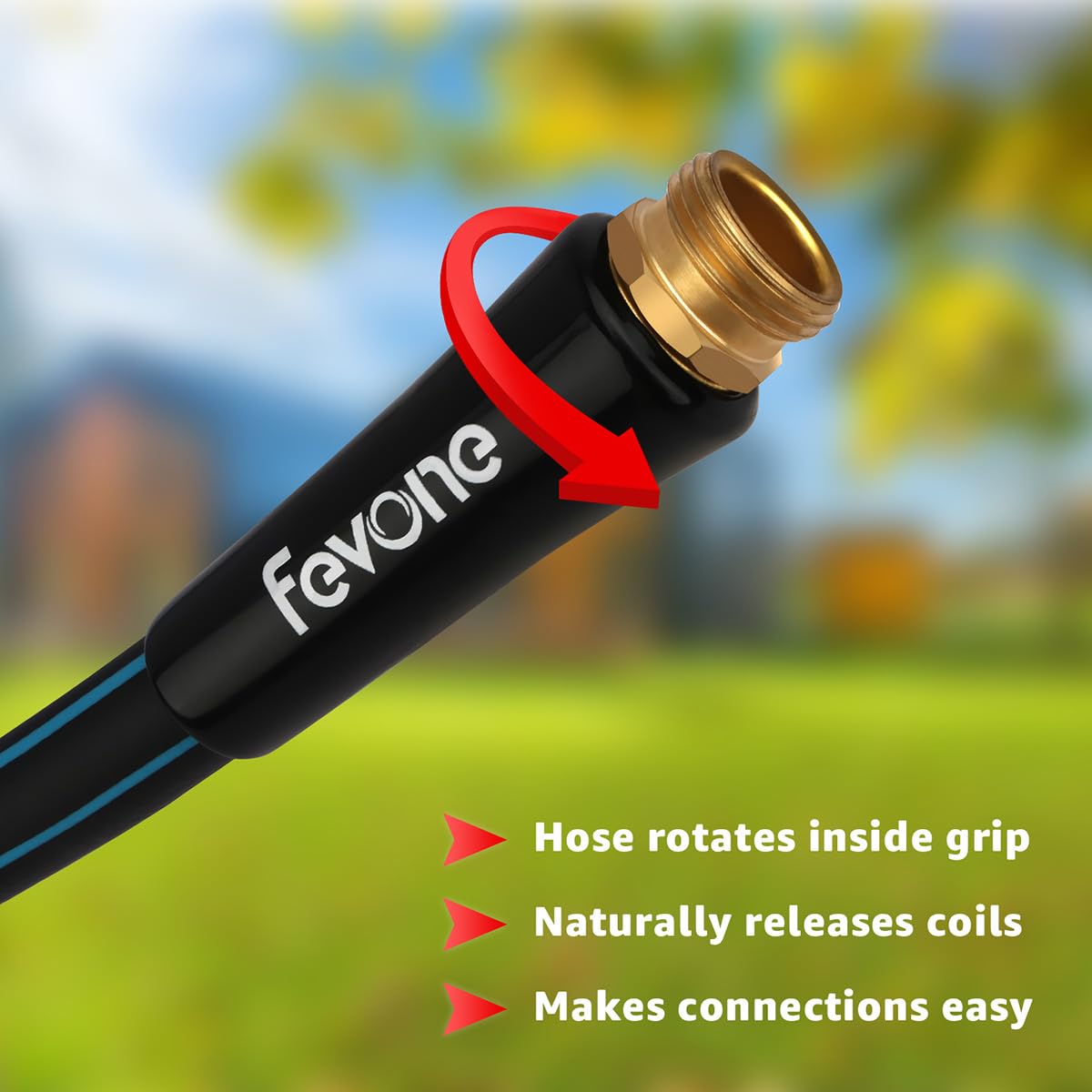 FEVONE Tubo flessibile da giardino antipiega da 7,6 m, resistente | Flessibile leggero, polimero ibrido, 5/8 ID, 600 PSI, a prova di perdite, connettori in ottone massiccio 3/4 GHT