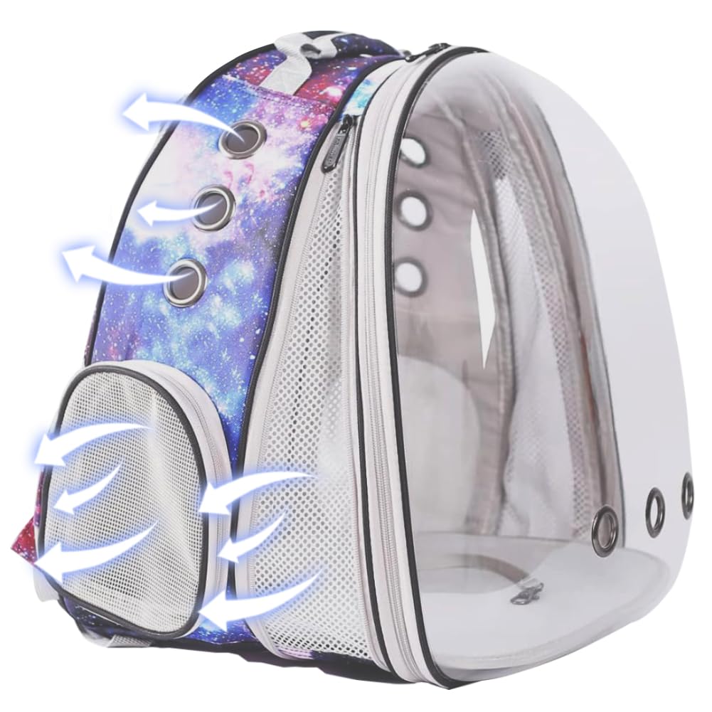 Galaxy Blue Cat Bubble Mochila, extensión frontal, cápsula espacial, astronauta, ventana transparente, para gatos grandes de hasta 20 libras, bolsa de transporte veterinaria, aprobada por aerolíneas
