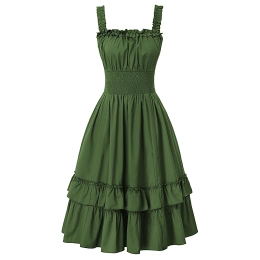 Scarlet Darkness Plus Size Green Dress for Women Medieval Fairy Dress Victorian Ruffle Dress Dark Green 2XL