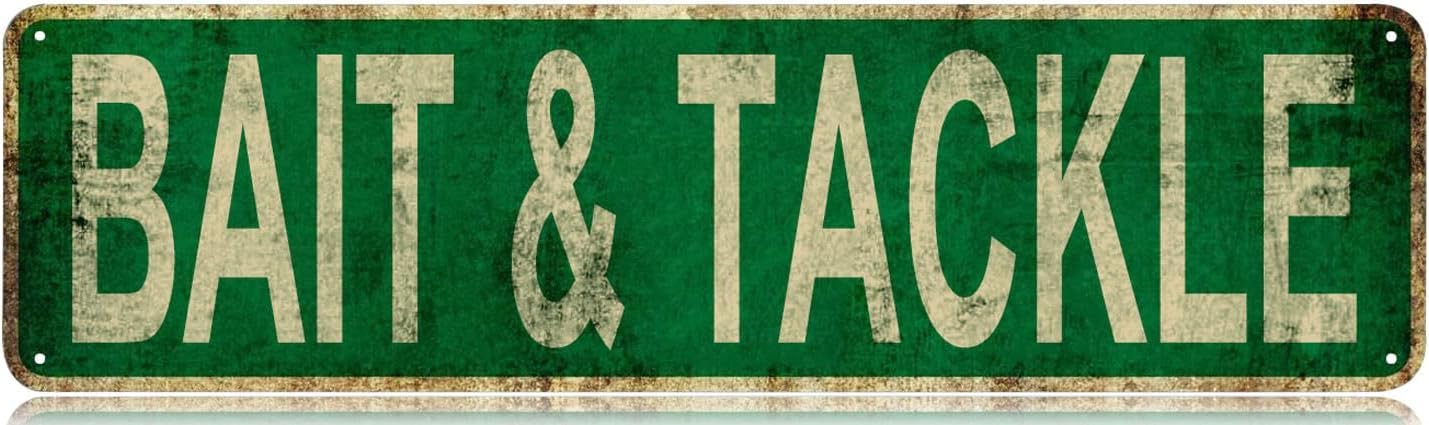 peiyeety Vintage Metal Tin Sign Decorative Wall Art Bait & Tackle Themed Sign, Rustic Style, Durable Waterproof Rustproof, For Home, Fishing Decor, Lake House, Easy To Mount, 4x16 Inch