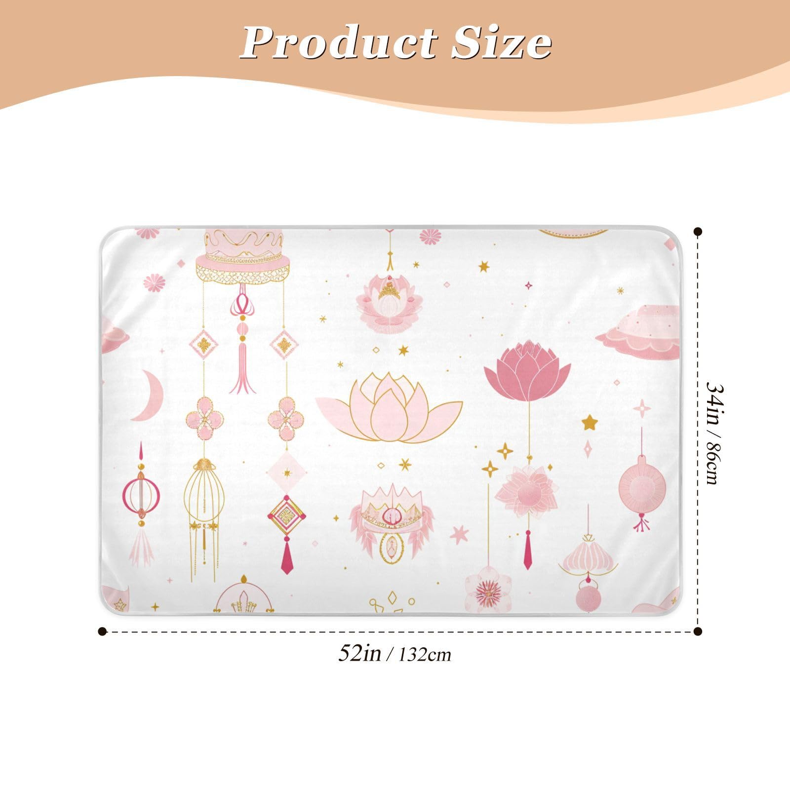 Geometric Motifs Stars Moon Flower Peach Gold Bed Underpads Waterproof Washable Diaper Changing Pad Slip-Resistant Diaper Pads for Infant Toddler , 52