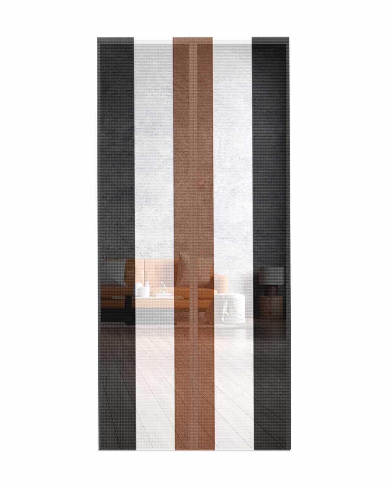Magnetisches Fliegengitter mit geometrischen Streifen, strapazierfähiges Netzgewebe, selbstschließend, für Schiebetüren (einfache französische Türen), Tribal Boho, Schwarz, Braun, Weiß
