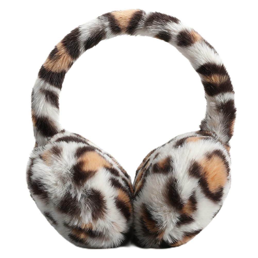 JynxtoyZeal Leopard Print Earmuffs Winter Warm Thermal Ear,Foldable Winter Warm Plush Ear Covers Ear Warmers Headband Outdoor Windproof Cold Weather Headwear for Ski Cycling Camping Running