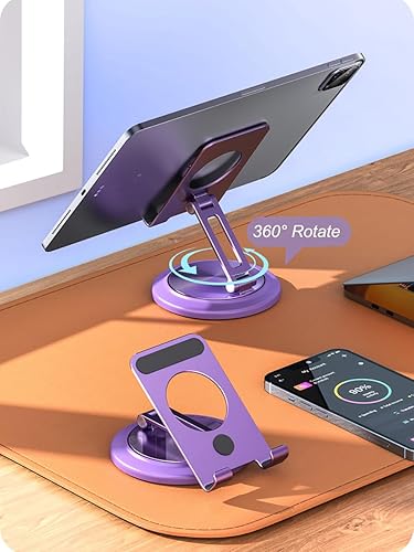 Miniatura 3 de Aluminum Dual Folding Cell Phone Stand, 360° Rotation Fully Adjustable Foldable Tablet Stand, Compatible with iPhone 13, 14 Pro Max, SE, XR, Samsung