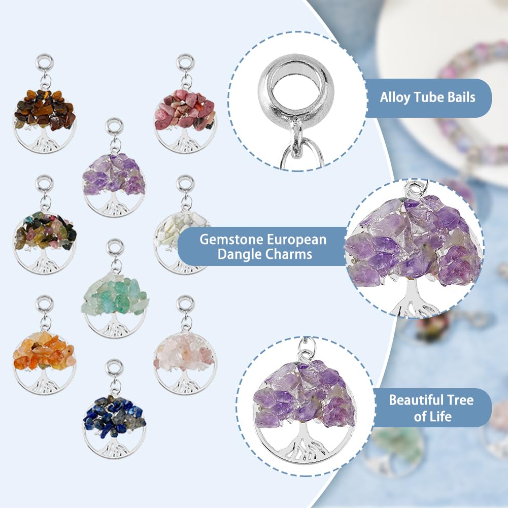 SUPERFINDINGS 36Pcs Tree of Life Pendants, 9 Colors Natural Stone Chakra Crystal Gemstone Charms for Earring Bracelet - Image 4