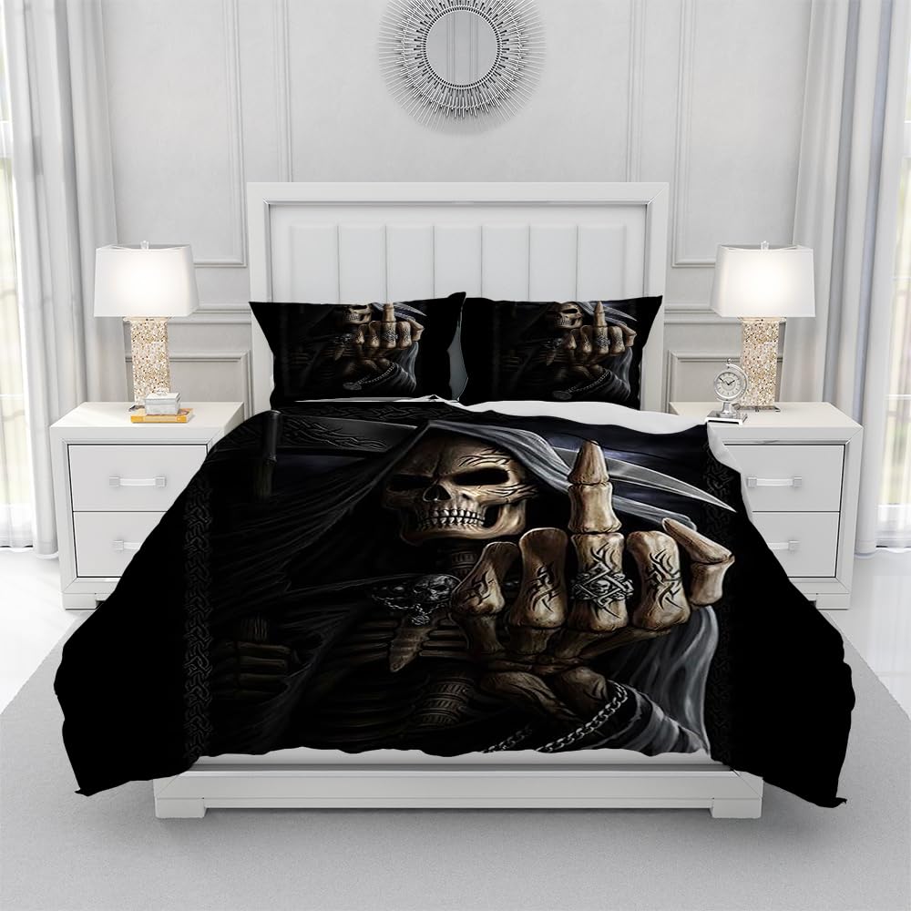 Gegeryozer Skull Duvet Cover Gothic Bedding Set of Microfibre Duvet Cover for Children with 2 Pillowcases 50 x 75 cm (KL1 - Image 3