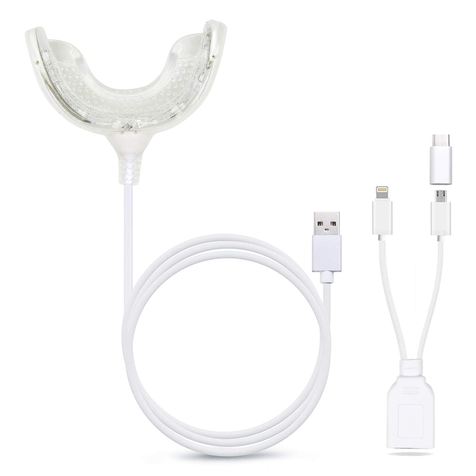 Teeth Whitening Accelerator Light, 16X Red & Blue LED Teeth Whitening Light, Powerfull Teeth Light with Comfortable Mouth Tray, Connected with iPhone/Android/USB at Home Use