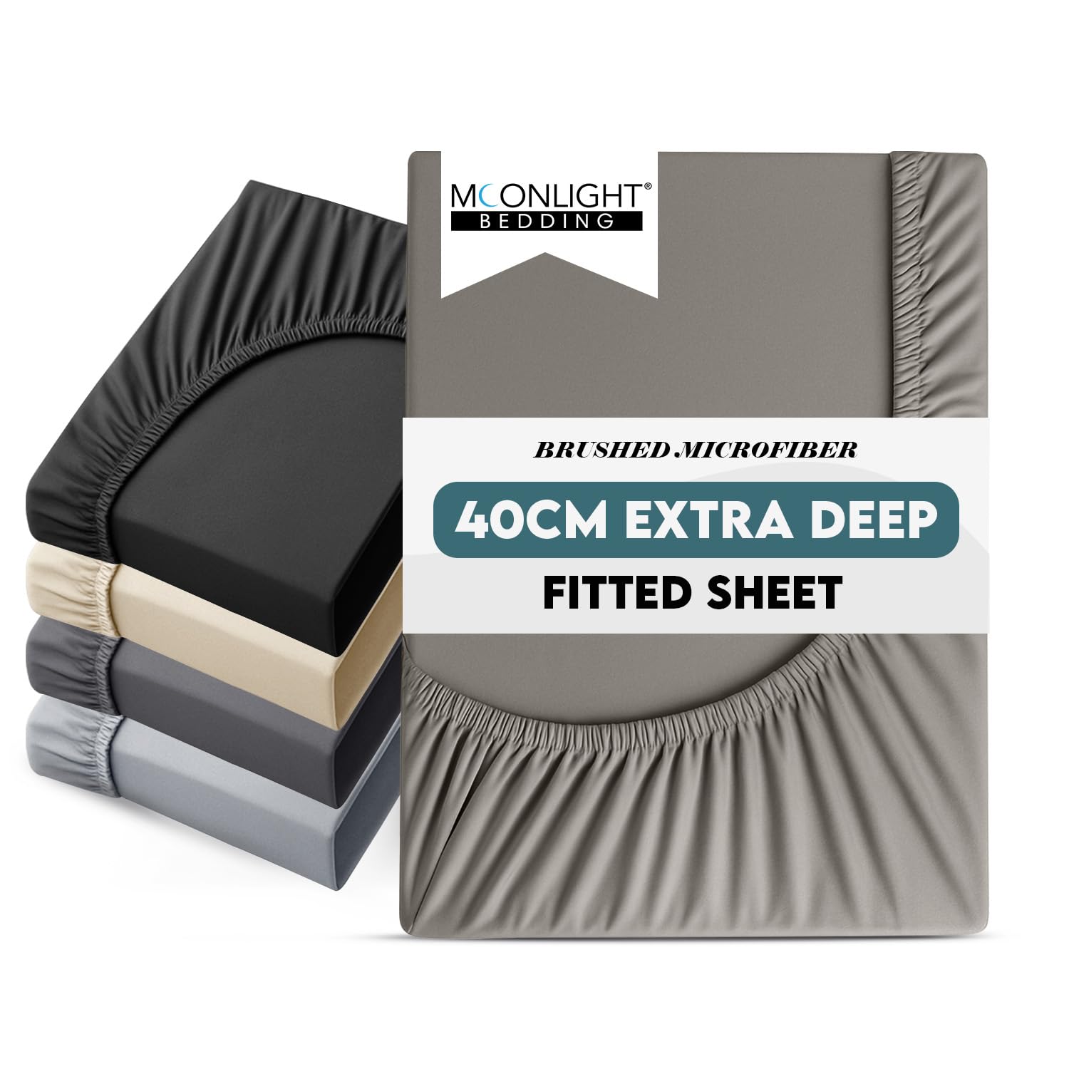 Moonlight Bedding King Size Fitted Sheets 40 Cm Extra Deep Pocket Grey Bed Sheets 16 inch Ultra Soft Bottom Sheet Brushed Microfiber Breathable Shrinkage and Fade Resistant