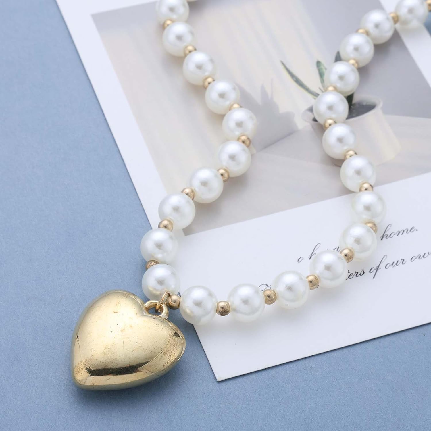 Heart Predant Necklace Gold Beaded Collar Necklaces Chunky Heart Choker Necklace Large Love Beaded Chain Necklaces Jewelry for Women - Image 3