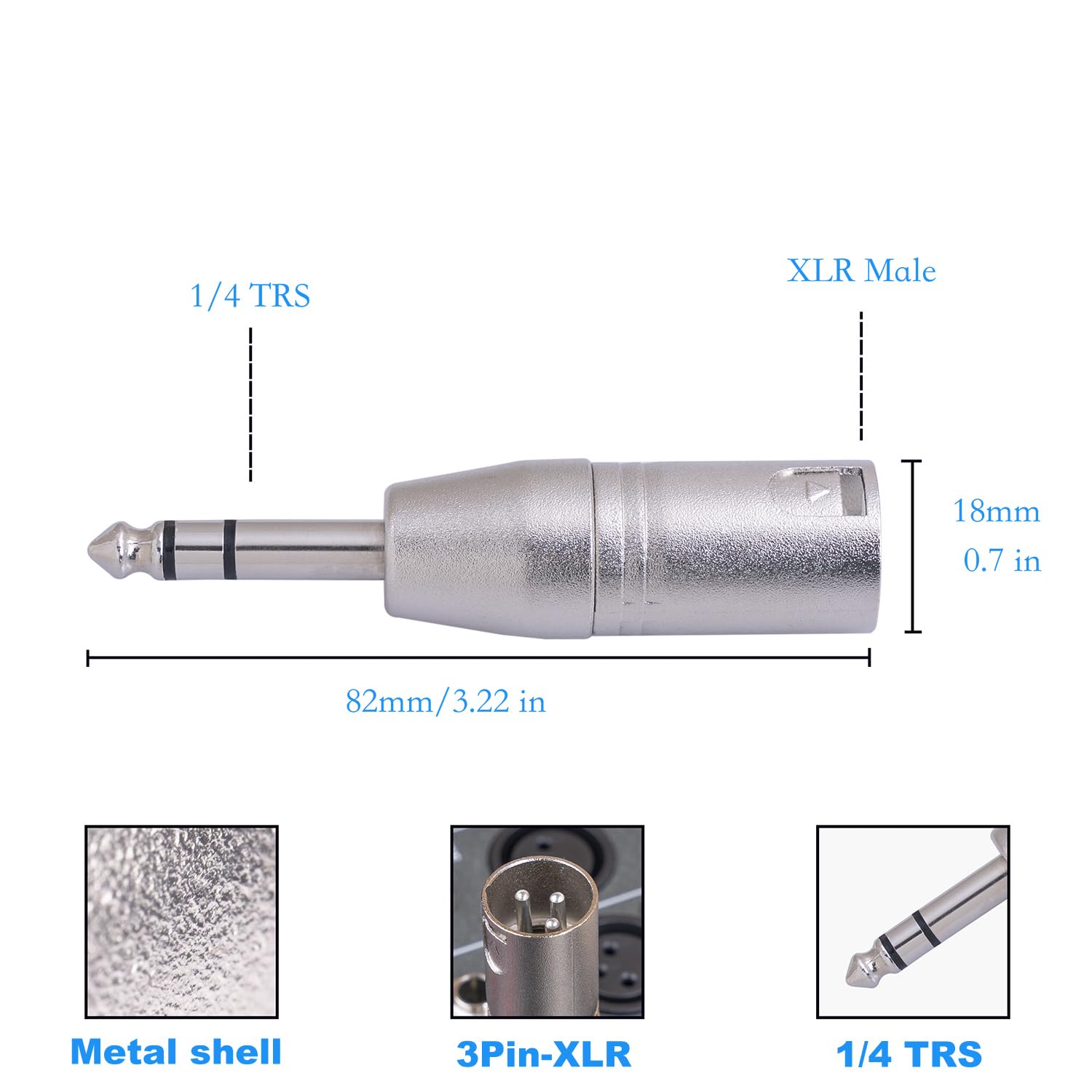 Paquete de 2 adaptadores TRS de 1/4 a XLR, adaptador equilibrado de 6,35 mm macho a XLR macho para mezclador, micrófono