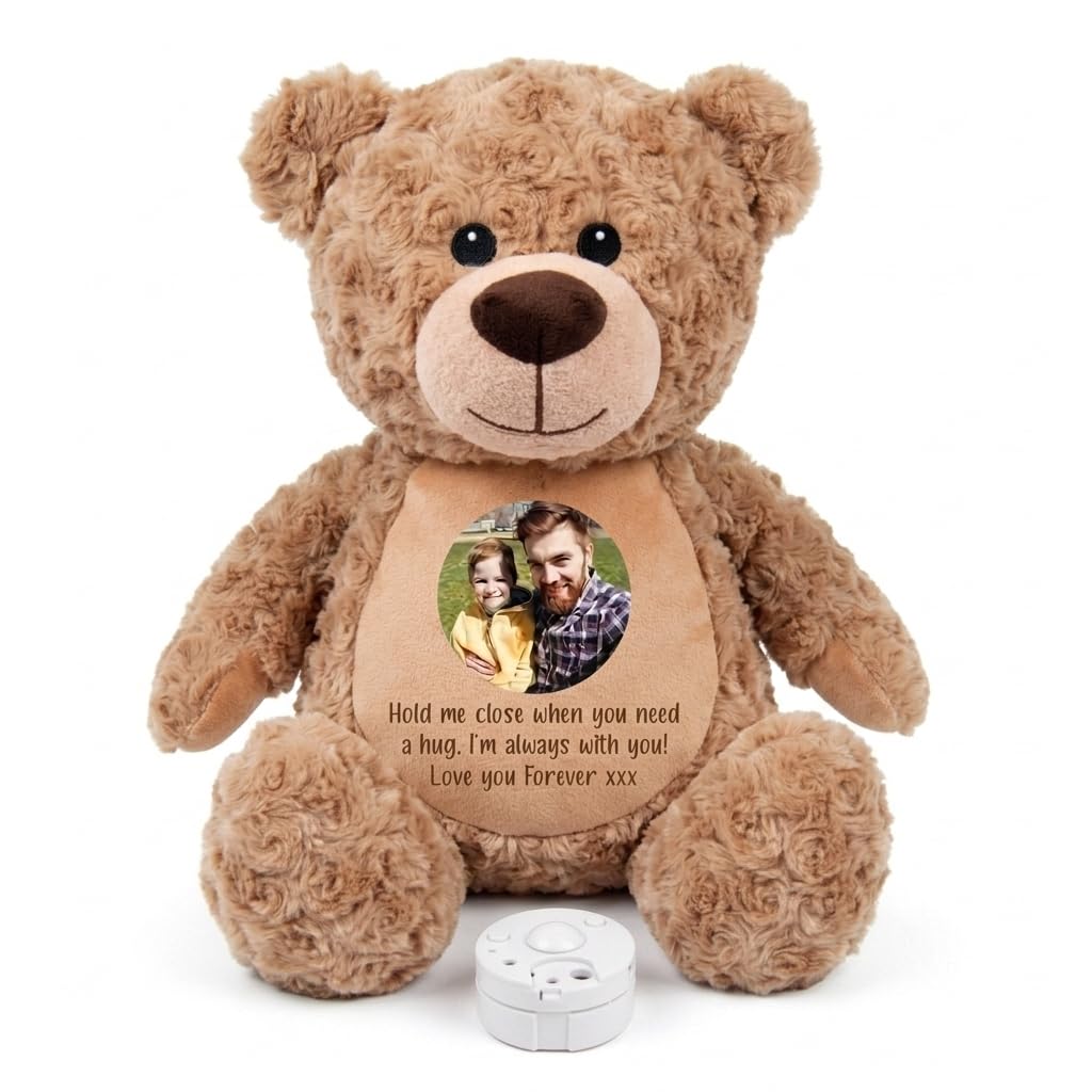 Large Personalised Photo & Record-A-Voice Keepsake Memory Teddy Bear - Light Brown | Custom Photo, Message & Voice Recording | Sympathy Gift, Remembrance | 42cm Tall — image 1