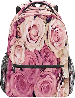 Mochila escolar para meninos e meninas com rosas rosas rosas e estudantes, bolsa de ombro para meninos e meninas, leve, durável, bolsa de viagem para trilhas, acampamento, mochila de dia