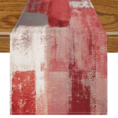 Jayusaror Chemin de Table Rouge Décoration Rétro de Ferme Centre de Table Moderne Art Peinture Chemin de Table Boho 40 x 140 cm pour la Decoration Printemps...