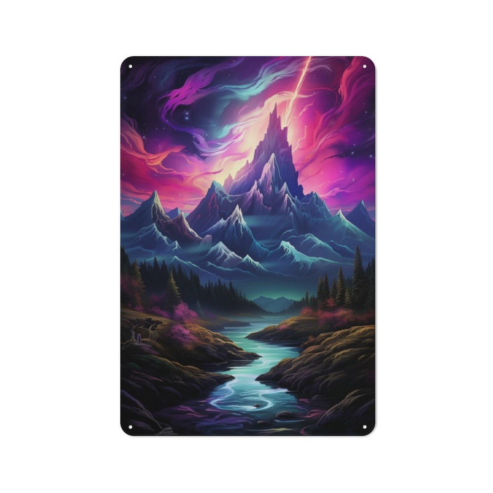 Junmoney Mountain Violet Aurora Tin Wall Plaque 30X20cm With For Man Cave Or Games Room, For Updating Man Cave And Games Room After Moving
