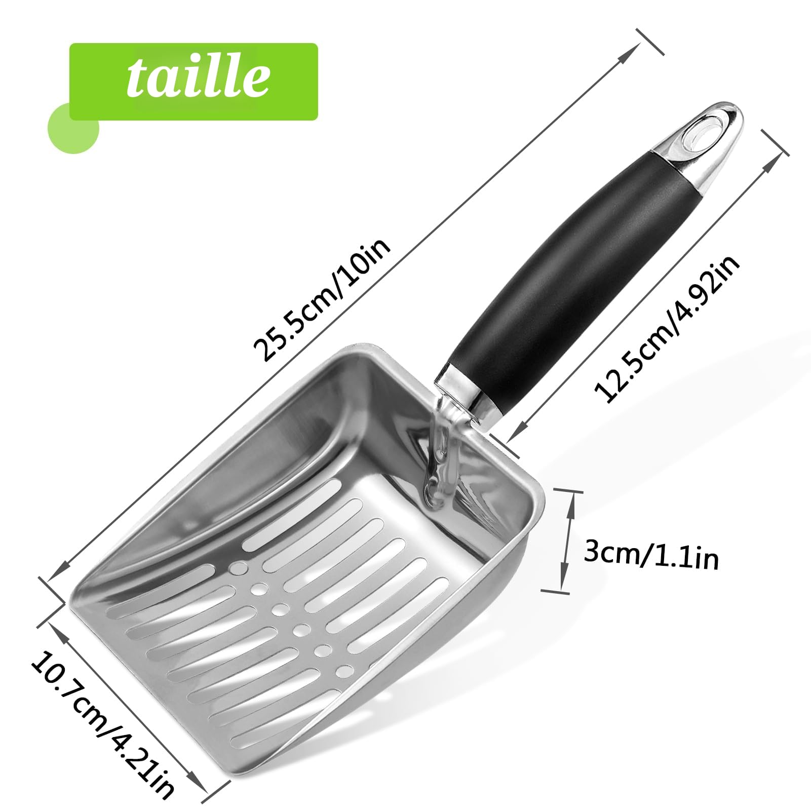 Pelle à litière en Acier Inoxydable pour Chat - Pelle à litière en métal de Taille Moyenne - Pelle en Maille Robuste - Facile à Nettoyer - Convient pour bac à litière pour Chat - Noir