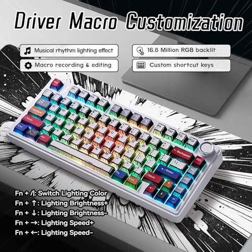 Image of LEOBOG x Aula F75 Mechanical Keyboard, Wireless RGB Backlit Gaming Keyboard w /Hot-Swap Socket & Knob, Gasket Mount Pre-lubed Reaper Switches, Bluetooth /2.4GHz /Type-C, Creamy Sounding Manga Keycaps