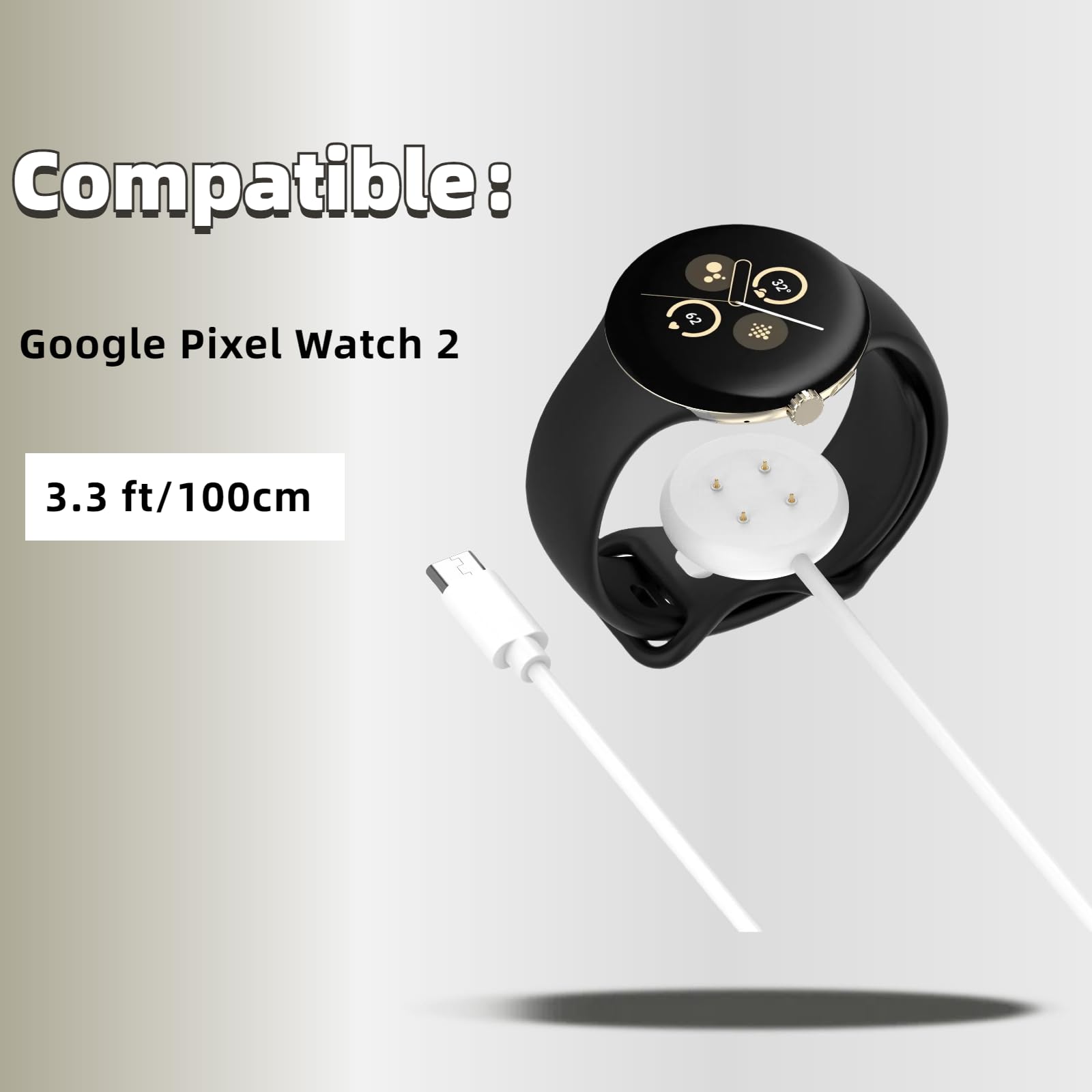 QHBAMD Charger Compatible for Google Pixel Watch 2, Replacement Magnetic USB-C Charging Smartwatch Cable 3.3ft/1M