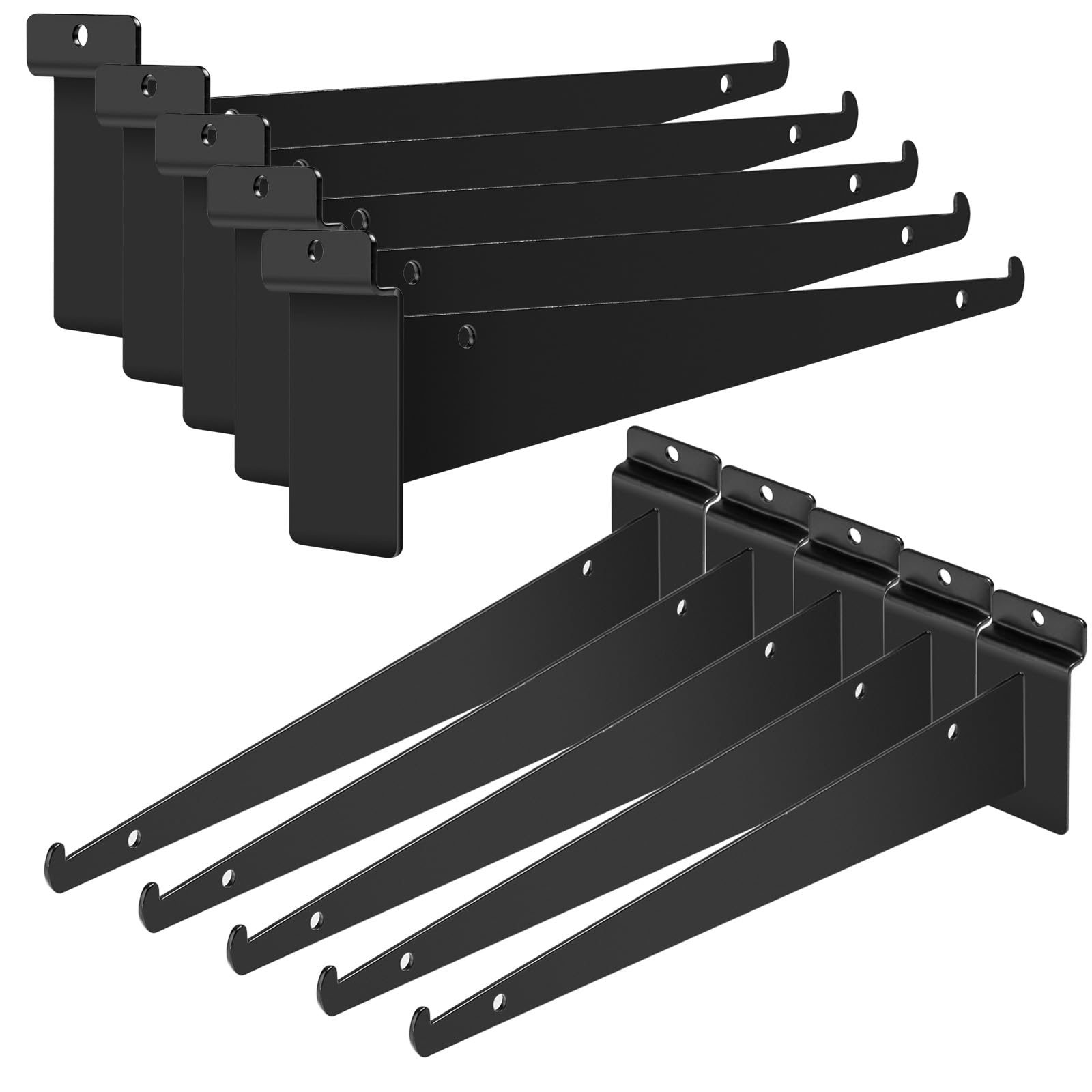 10Pcs Heavy Duty Slatwall Knife Shelf Bracket, 8 inch Metal Shelf Bracket for Slat Wall, Black Slatwall Accessories with Lip, Gridwall Brackets Hooks for Slatwall Panels Shelf Display Home Commercial