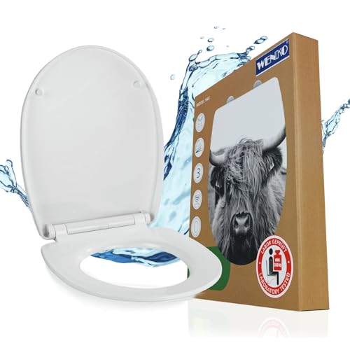 WENKO WC-Sitz mit Absenkautomatik (Softclose), Toilettensitz abnehmbar durch Fix-Clip, O-Form, bruchstabiler Thermoplast, Toilettendeckel mit mehrfarbigem Hochglanzdruck Yak-Motiv, Mod. Yak