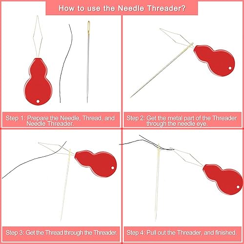 Miniatura 4 de Agujas romas y afiladas, agujas de coser grandes a mano, agujas de tejer, agujas de hilo, agujas de bordar, agujas de acolchar con 4 empujadores,