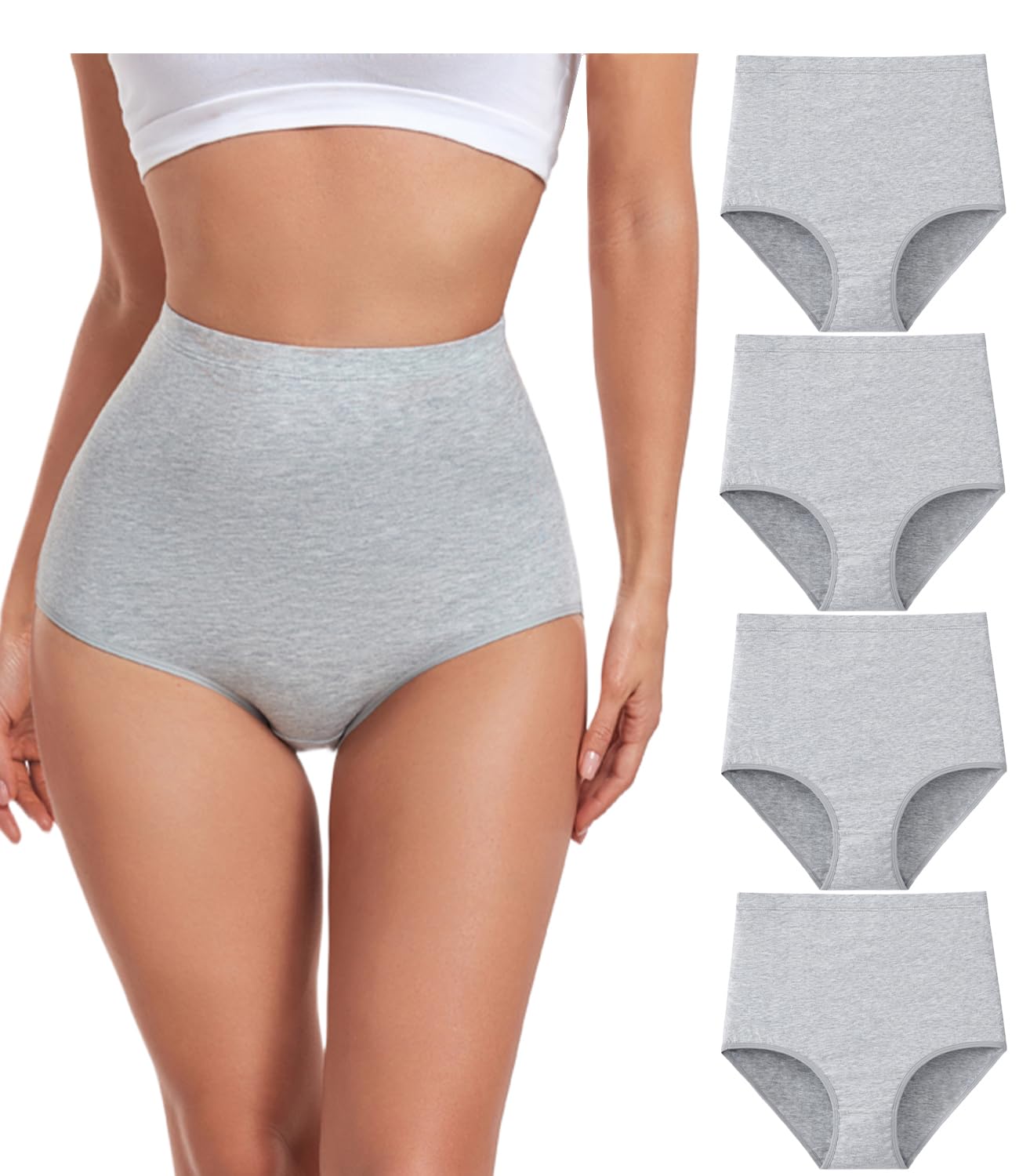 wirarpa Unterhosen Damen Baumwolle Unterwäsche Super Hohe Taille Frauen Slips Grau 4er Pack Größe XL