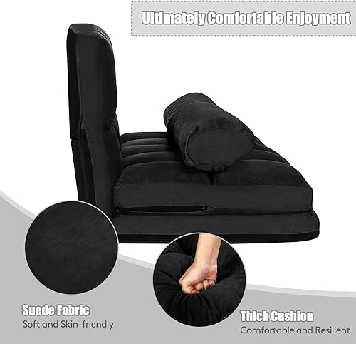 Miniatura 7 de S AFSTAR Sofá de suelo convertible, sofá de 6 posiciones con 2 almohadas extraíbles y cojín de esponja grueso, carga de 330 libras, sofá cama