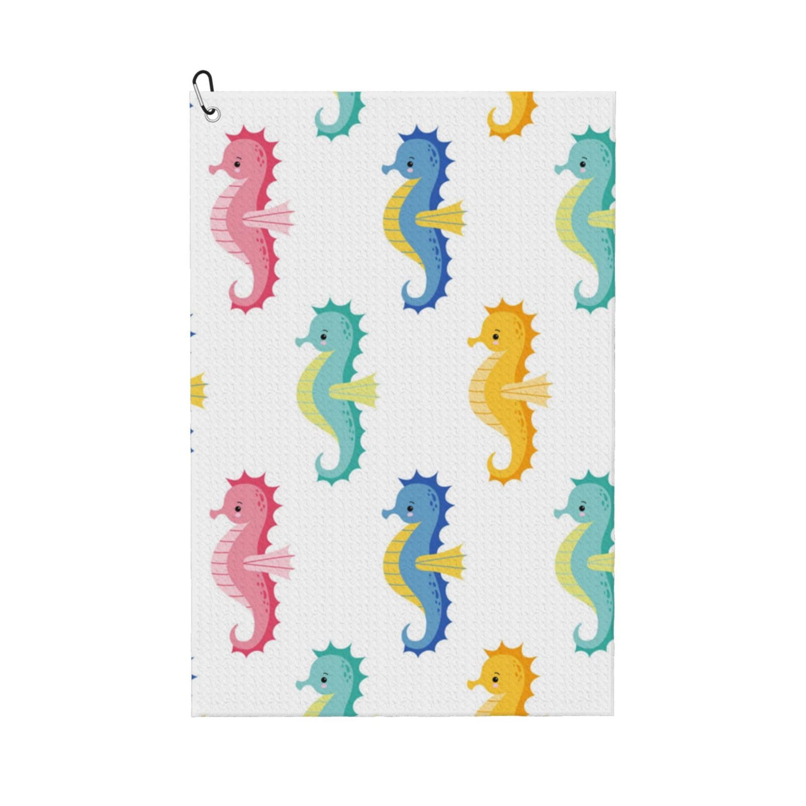 Hnnkloy Seahorse, 16x24 in Portable Waffle Golf Towels with Carabiner Clip for Golf Bag